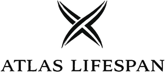 Stylized black logo with crossed elements above text.