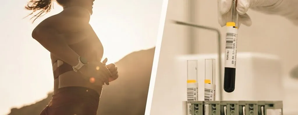 Blood test on advanced cardiovascular markers and healthy person split image.
